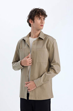 DeFacto Regular Fit Polo Yaka Gabardin Uzun Kollu Gömlek D6147AX25SPKH419