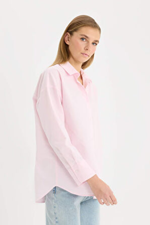 Oversize Fit Basic Düz Oxford Uzun Kollu Gömlek