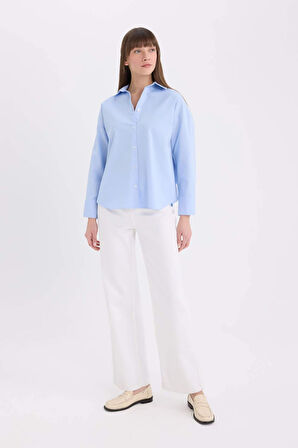 Oversize Geniş Kalıp Basic Düz Oxford Uzun Kollu Gömlek