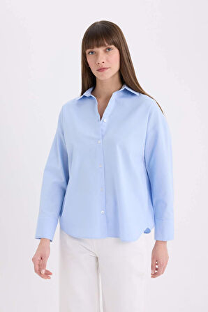 Oversize Geniş Kalıp Basic Düz Oxford Uzun Kollu Gömlek