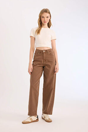 DeFacto x Afra Coool Baggy Fit Gabardin Pantolon Yıkamalı Cepli Normal Bel E4307AX25SPBN470