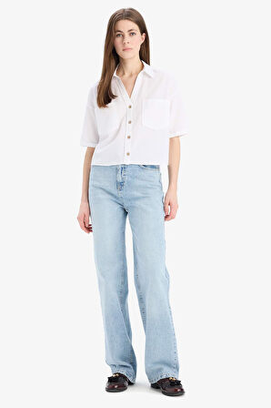 Boxy Fit Basic Düz Kısa Kollu Gömlek