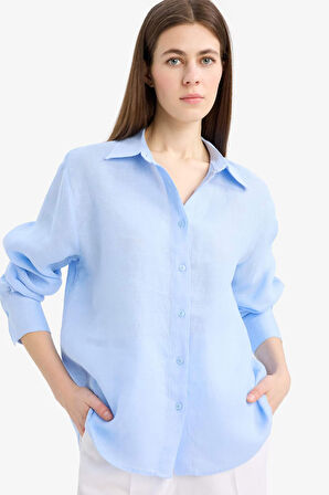 DeFacto %100 Keten Oversize Geniş Kalıp Uzun Kollu Gömlek Z6638AZ25SPBE551
