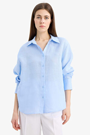 DeFacto %100 Keten Oversize Geniş Kalıp Uzun Kollu Gömlek Z6638AZ25SPBE551