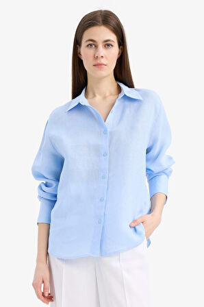 DeFacto %100 Keten Oversize Geniş Kalıp Uzun Kollu Gömlek Z6638AZ25SPBE551