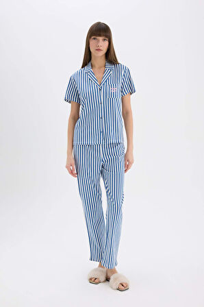 DeFacto Pijama Takımı Çizgili Kısa Kollu Üst Esnek Belli Uzun Altı-Fall in Love E0275AX25SPIN33