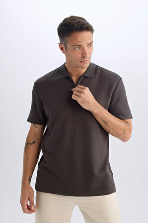 DeFacto Regular Fit Yarım Fermuarlı Dokulu Kısa Kollu Polo Tişört D7227AX25SPKH190