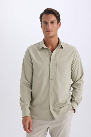 DeFacto Regular Fit Polo Yaka Basic Düz Gofre Uzun Kollu Gömlek D8713AX25SPKH492