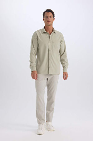 DeFacto Regular Fit Polo Yaka Basic Düz Gofre Uzun Kollu Gömlek D8713AX25SPKH492