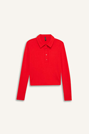 DeFacto Slim Fit Dar Kesim Polo Yaka Fitilli Kaşkorse Uzun Kollu Tişört D8720AX24AURD272