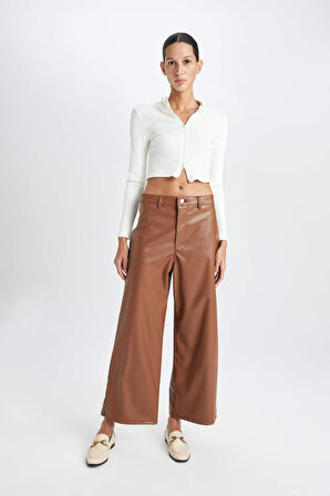 DeFacto Culotte Yüksek Suni Deri Kışlık Pantolo Bel Crop Fit Crop D5251AX24AUBN130