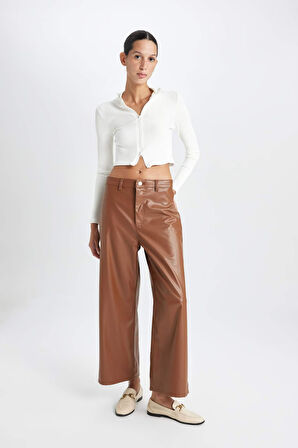 DeFacto Culotte Yüksek Suni Deri Kışlık Pantolo Bel Crop Fit Crop D5251AX24AUBN130