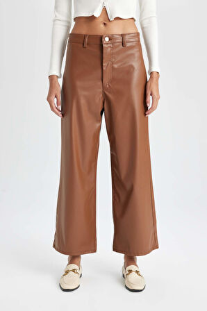 DeFacto Culotte Yüksek Suni Deri Kışlık Pantolo Bel Crop Fit Crop D5251AX24AUBN130