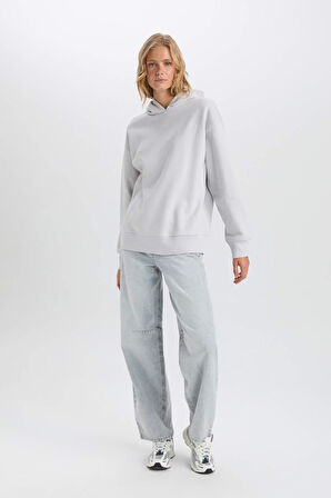 DeFacto Relax Fit Kapüşonlu Kalın Basic Düz Sweatshirt D9935AX24WNGR431