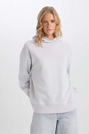 DeFacto Relax Fit Kapüşonlu Kalın Basic Düz Sweatshirt D9935AX24WNGR431