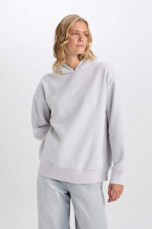 DeFacto Relax Fit Kapüşonlu Kalın Basic Düz Sweatshirt D9935AX24WNGR431
