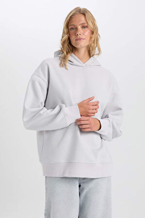 DeFacto Relax Fit Kapüşonlu Kalın Basic Düz Sweatshirt D9935AX24WNGR431