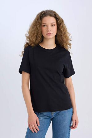 Regular Fit Bisiklet Yaka Basic Düz Kısa Kollu Tişört