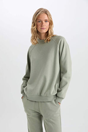 DeFacto Oversize Geniş Kalıp Bisiklet Yaka Kalın Basic Düz Sweatshirt V2697AZ24WNKH499