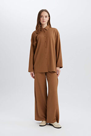 Relax Fit Polo Yaka Bürümcük Uzun Kollu Gömlek