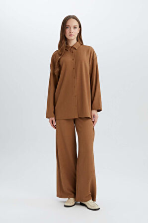 Relax Fit Polo Yaka Bürümcük Uzun Kollu Gömlek