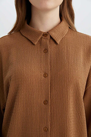 Relax Fit Polo Yaka Bürümcük Uzun Kollu Gömlek