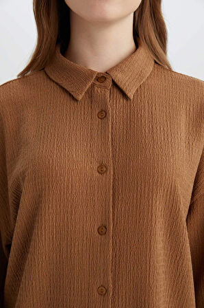 Relax Fit Polo Yaka Bürümcük Uzun Kollu Gömlek