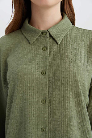 Relax Fit Polo Yaka Bürümcük Uzun Kollu Gömlek