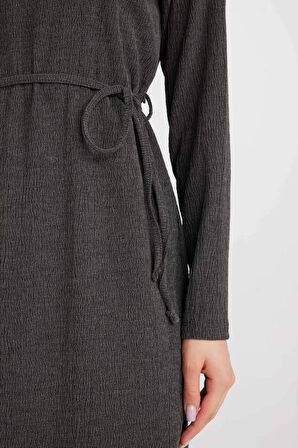 DeFacto Regular Fit Bürümcük Uzun Kollu Midi Elbise D5024AX24AUGR164