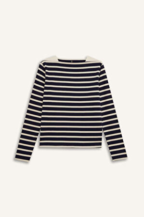 DeFacto Regular Fit Bisiklet Yaka Çizgili Penye Uzun Kollu Tişört D9015AX24WNNV245