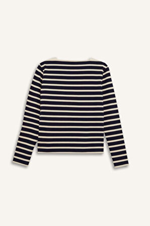 DeFacto Regular Fit Bisiklet Yaka Çizgili Penye Uzun Kollu Tişört D9015AX24WNNV245