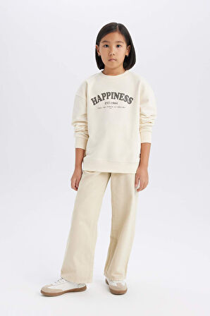 DeFacto Kız Çocuk Relax Fit Bisiklet Yaka Baskılı Sweatshirt D9078A825SPER134