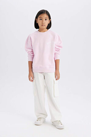 DeFacto Kız Çocuk Relax Fit Bisiklet Yaka Baskılı Sweatshirt D9078A825SPPN47