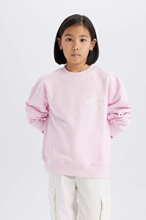 DeFacto Kız Çocuk Relax Fit Bisiklet Yaka Baskılı Sweatshirt D9078A825SPPN47