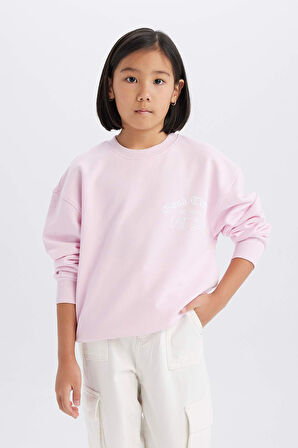 DeFacto Kız Çocuk Relax Fit Bisiklet Yaka Baskılı Sweatshirt D9078A825SPPN47