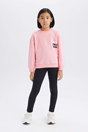 Kız Çocuk Relax Fit Bisiklet Yaka Sırt Baskılı Sweatshirt