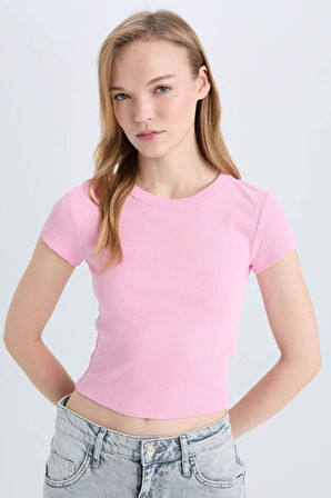 DeFacto Coool Fitted Bisiklet Yaka Basic Düz Fitilli Kaşkorse Kısa Kollu Tişört E0287AX25SMPN614