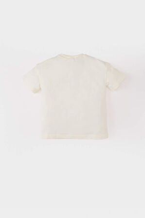 Kız Bebek Bisiklet Yaka Basic Düz Kısa Kollu Tişört