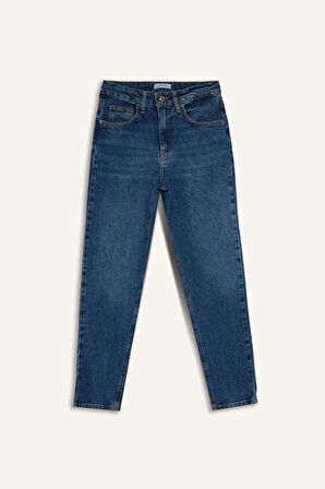 Lina Comfort Mom Fit Rahat Kalıp Yüksek Bel Bilek Boy Jean Yıkamalı Pantolon
