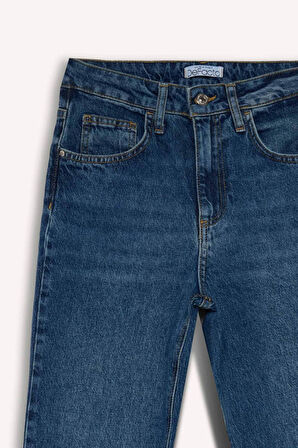 Lina Comfort Mom Fit Rahat Kalıp Yüksek Bel Bilek Boy Jean Yıkamalı Pantolon