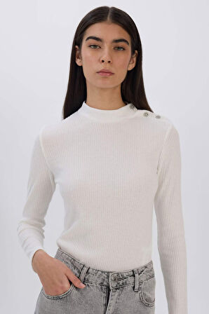 Slim Fit Dar Kesim Yarım Balıkçı Yaka Casual Fitilli Kaşkorse Uzun Kollu Tişört