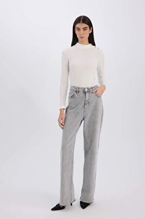 Slim Fit Dar Kesim Yarım Balıkçı Yaka Casual Fitilli Kaşkorse Uzun Kollu Tişört