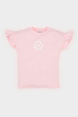 Kız Bebek Regular Fit Bisiklet Yaka Çiçekli Kısa Kollu Tişört