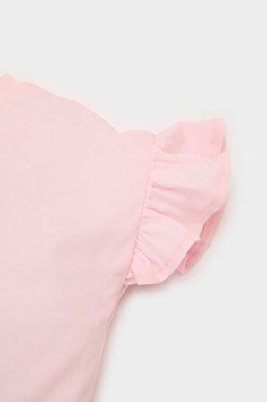 Kız Bebek Regular Fit Bisiklet Yaka Çiçekli Kısa Kollu Tişört