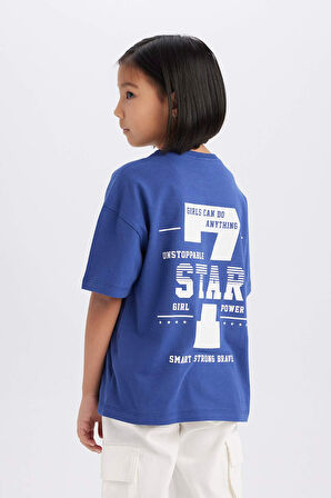 DeFacto Kız Çocuk Oversize Geniş Kalıp Bisiklet Yaka Sırt Baskılı Kısa Kollu Tişört D8540A825SMIN59