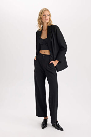 Oversize Fit Geniş Kalıp Ceket Yaka Düğme Kapamalı Tafta Basic Düz Blazer Ceket
