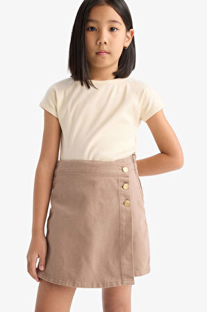 DeFacto Kız Çocuk Slim Fit Dar Kesim Bisiklet Yaka Basic Düz Fitilli Kaşkorse Kısa Kollu Tişört B3053A825SMER183