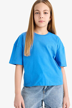 DeFacto Kız Çocuk Relax Fit Bisiklet Yaka Basic Düz Kısa Kollu Tişört Z5095A625SMBE124