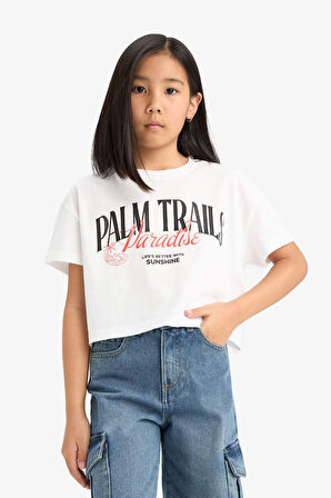 DeFacto Kız Çocuk Bisiklet Yaka Baskılı Kısa Kollu Tişört E0352A825SMWT34