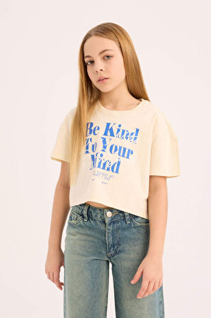 DeFacto Kız Çocuk Bisiklet Yaka Baskılı Kısa Kollu Tişört E0352A825SMER134